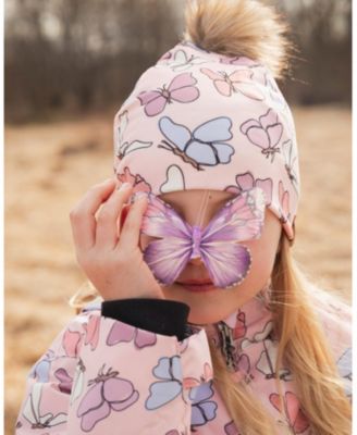 Baby Girls Stretch Jersey Hat Printed Butterflies with Pompom