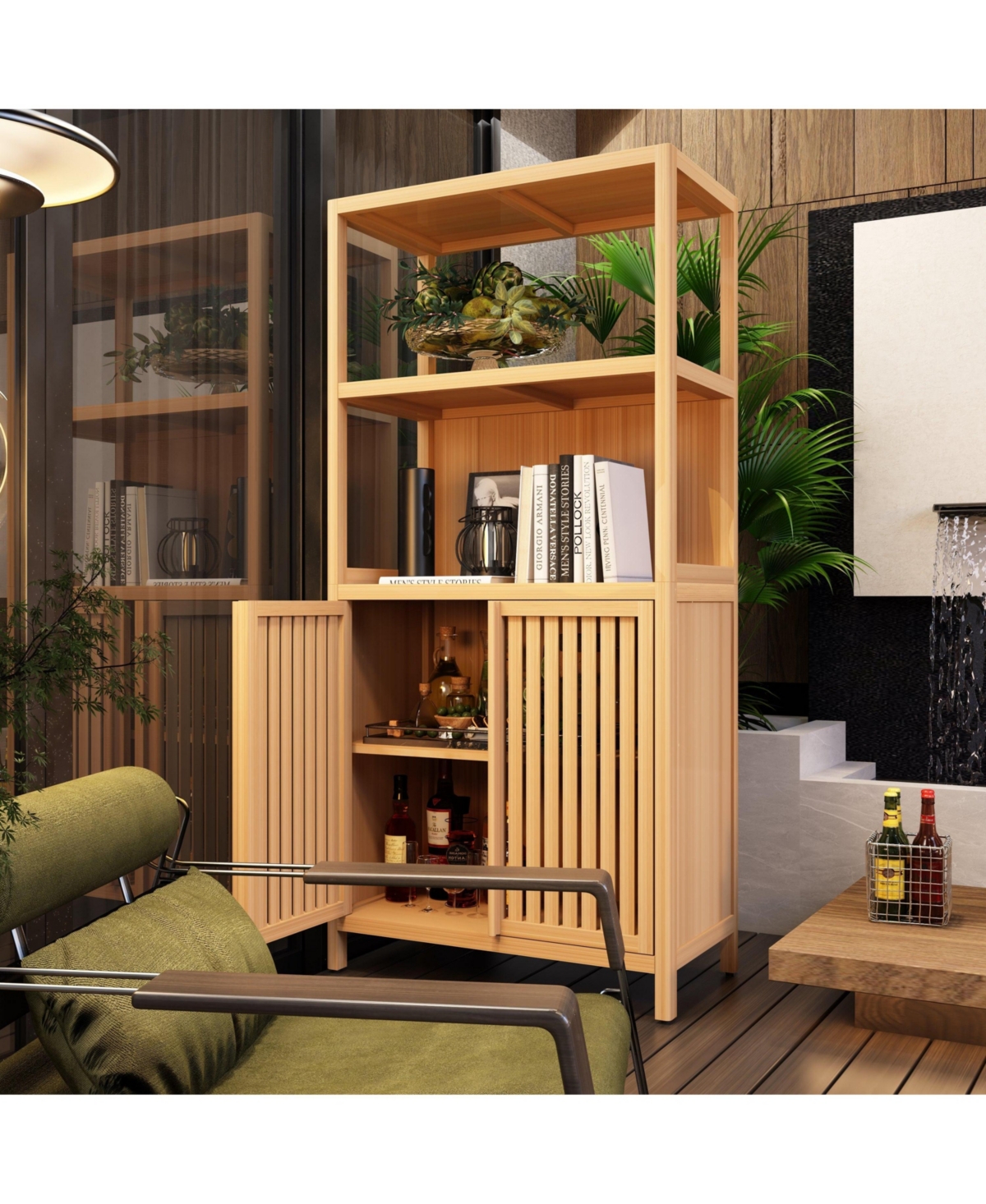 Boyel Living Bamboo Storage Cabinet, Freestanding Bathroom Cabinet with 2 Doors, Floor Cabinet Organizer for Living Room, Kitchen, Entryway