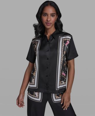 Women's Collared Short-Sleeve Printed Top