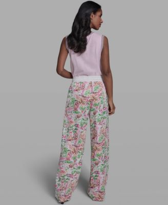 Women's Floral Border Print Mid-Rise Pants, Regular & Petite