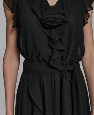 Women's V-Neck Ruffle Trim Dress