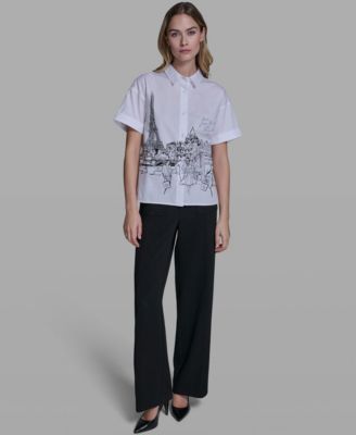 Women's Collared Short-Sleeve Poplin Shirt