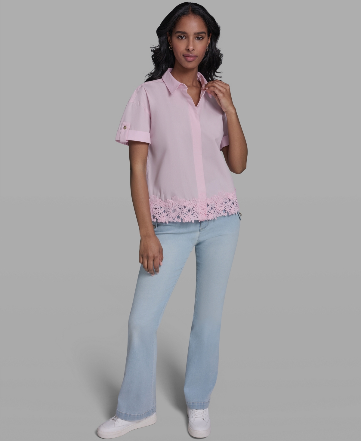 Karl Lagerfeld Paris Women's Collared Short-Sleeve Blouse