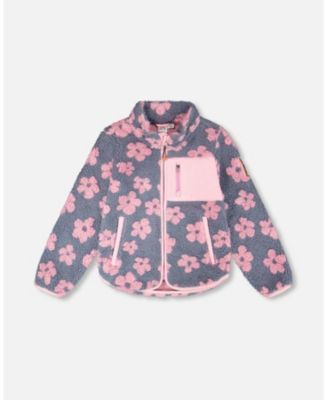 Girls Sherpa Jacket Pink Flowers