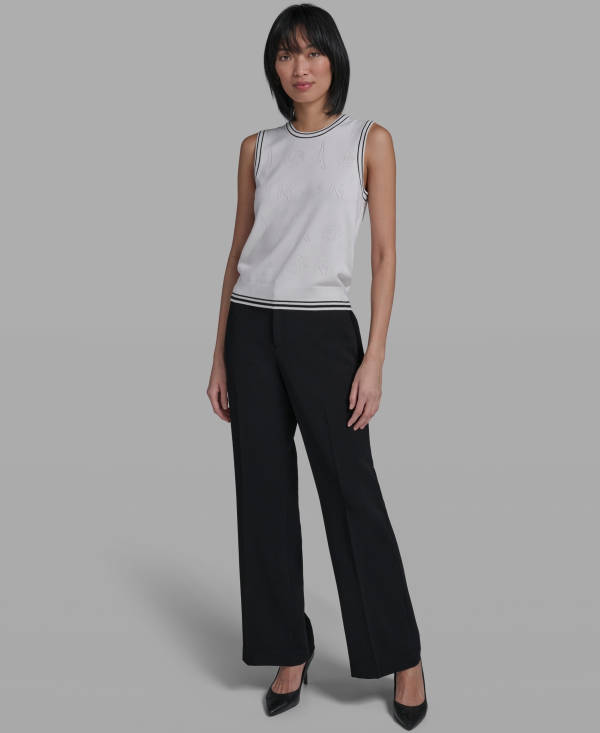 Karl Lagerfeld Paris Women's Crew Neck Sleeveless Tank Sweater