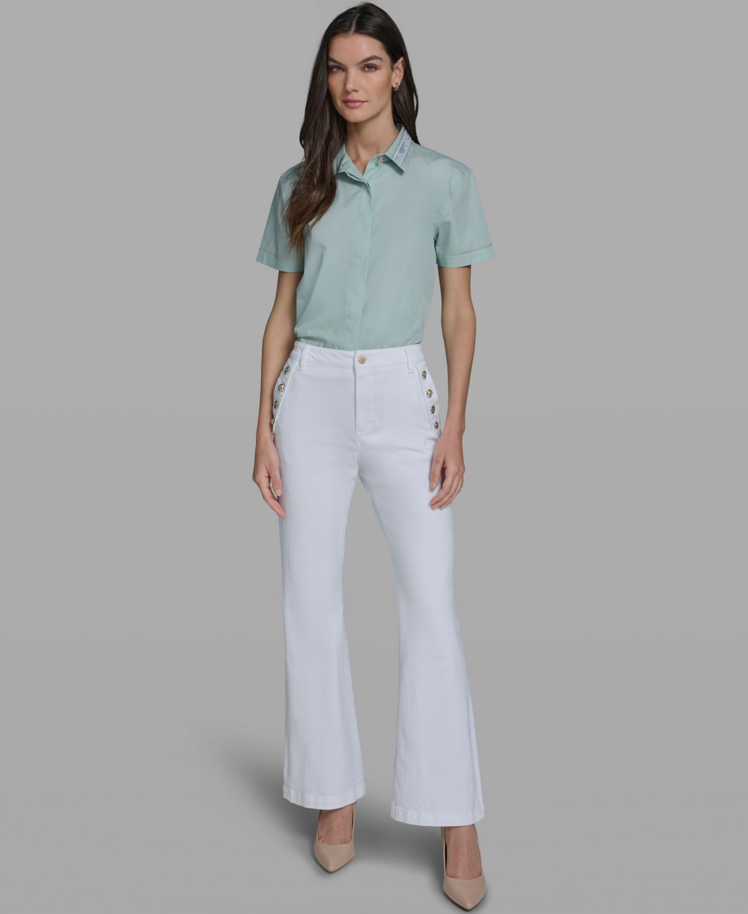Women's Mid-Rise Studded-Pocket Flare Jeans