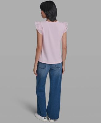 Women's Scallop Trim Boat Neck Top