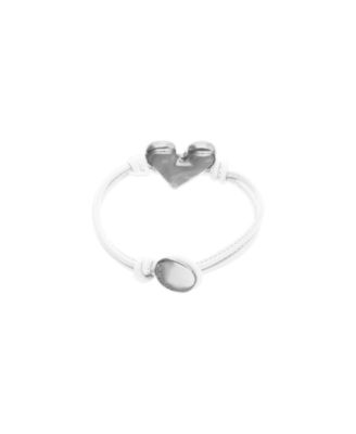 White Leather Bracelet with Heart Shaped Sterling Silver Plated Detail