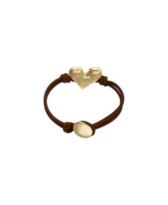 Black Leather Bracelet with Heart Shaped 18K Detail Plated Detail
