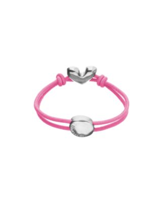 Pink Elastic Thread Sterling Silver Plated Bracelet with Heart
