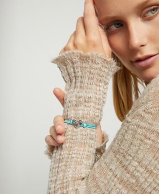 Blue Elastic Thread Sterling Silver Plated Bracelet with Heart