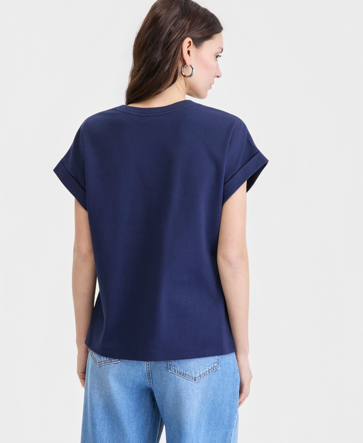 Women's Cotton Roll-Cuff Easy Crewneck Tee