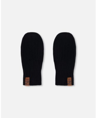 Kids Unisex Ribbed Knit Mittens Black - Toddler|Child