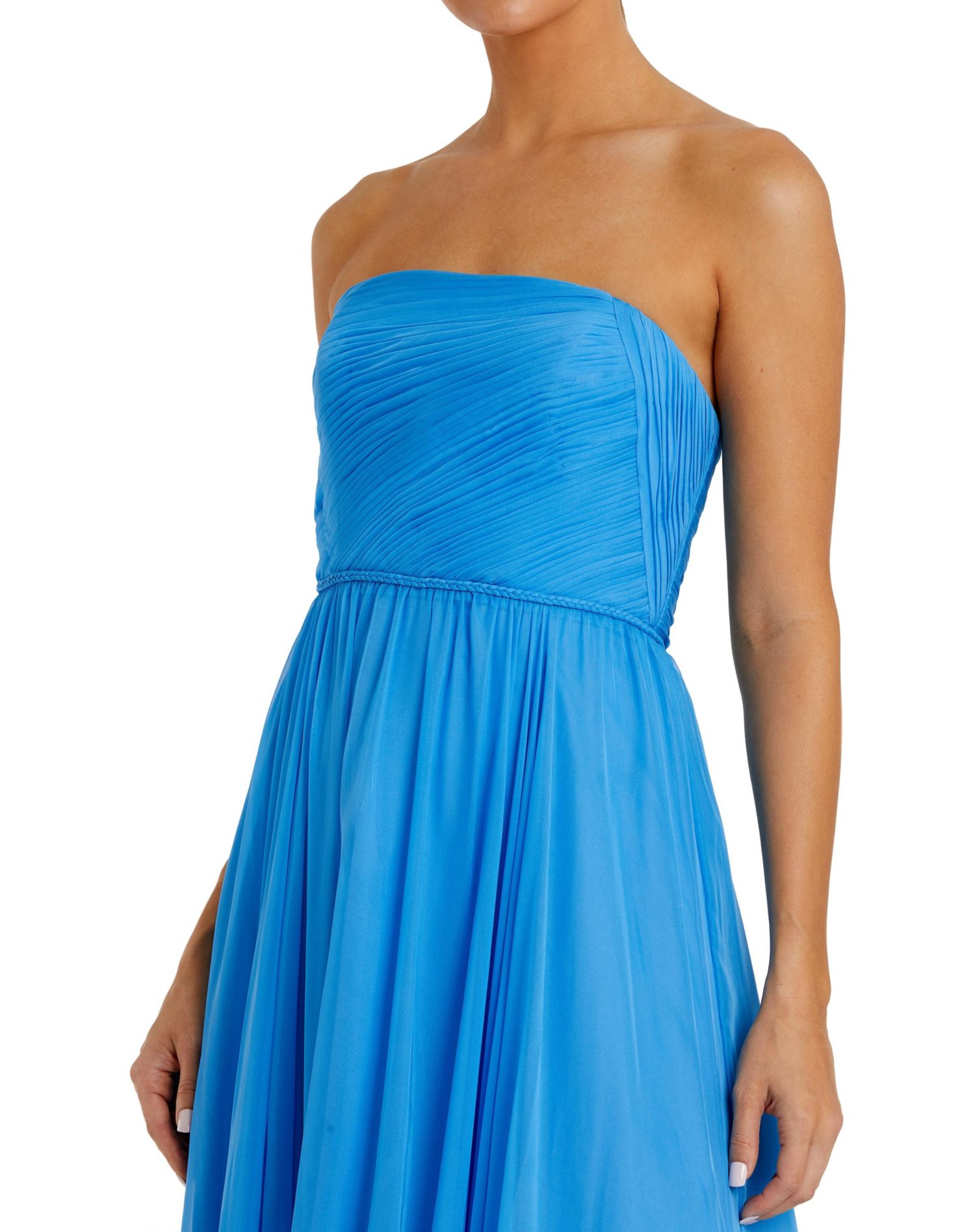 Women's Strapless Chiffon Gown With Braided Belt
