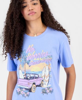 Juniors' No Worries Beach Graphic Crewneck T-Shirt 