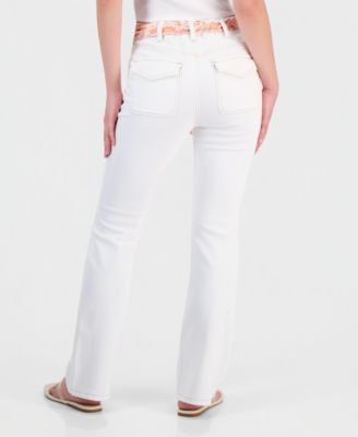 Juniors' Mid-Rise Scarf-Belt Bootcut Jeans