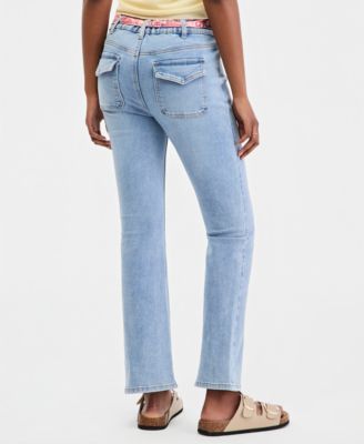 Juniors' Mid-Rise Scarf-Belt Bootcut Jeans