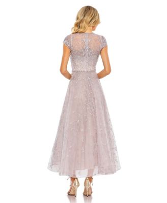 Petite Embellished High Neck Cap Sleeve A Line Dress