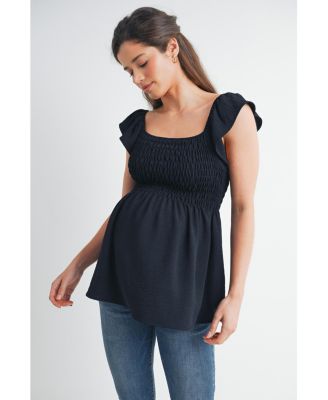 Maternity Smocked Flutter Sleeve Square Neck Top