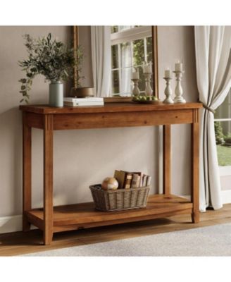 Solid Wood Console Table, 41.3" Farmhouse Entryway Table with Storage Shelf, Vintage