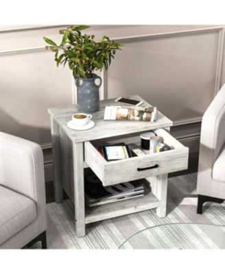 Nightstand Beside End Table for Bedroom, Modern Wood Side Table with Drawer and Storage Shelf, Night Stands