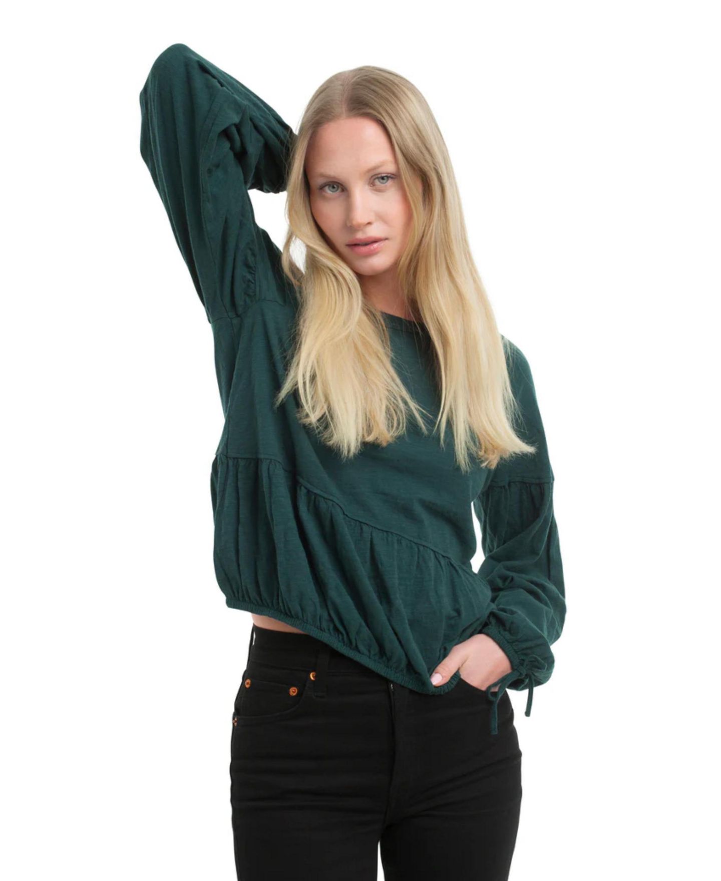 Женская футболка WILT Shirred Elastic Hem, цвет: Зелёный — фото 4