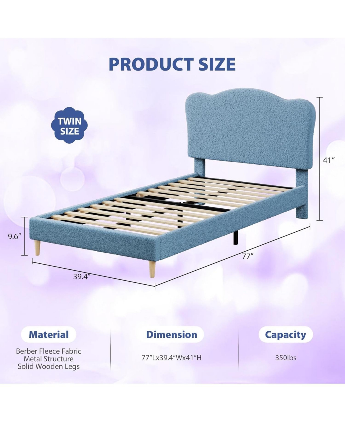 gaomon Twin-xl Size Upholstered Bed Frame with Adjustable Headboard, Boucle Upholstered Platform Bed for Kids