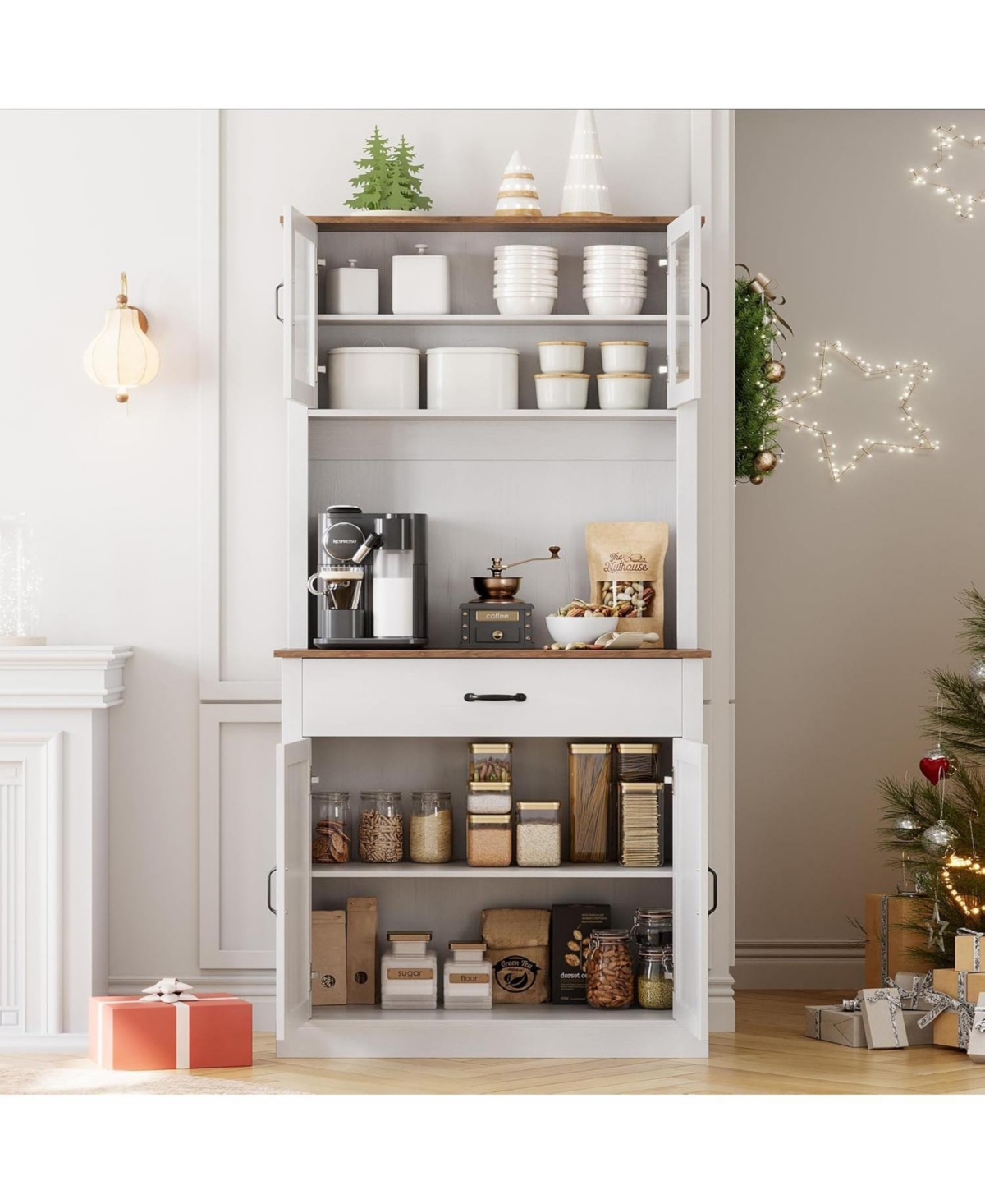 gaomon Kitchen Pantry Cabinet with Microwave Stand