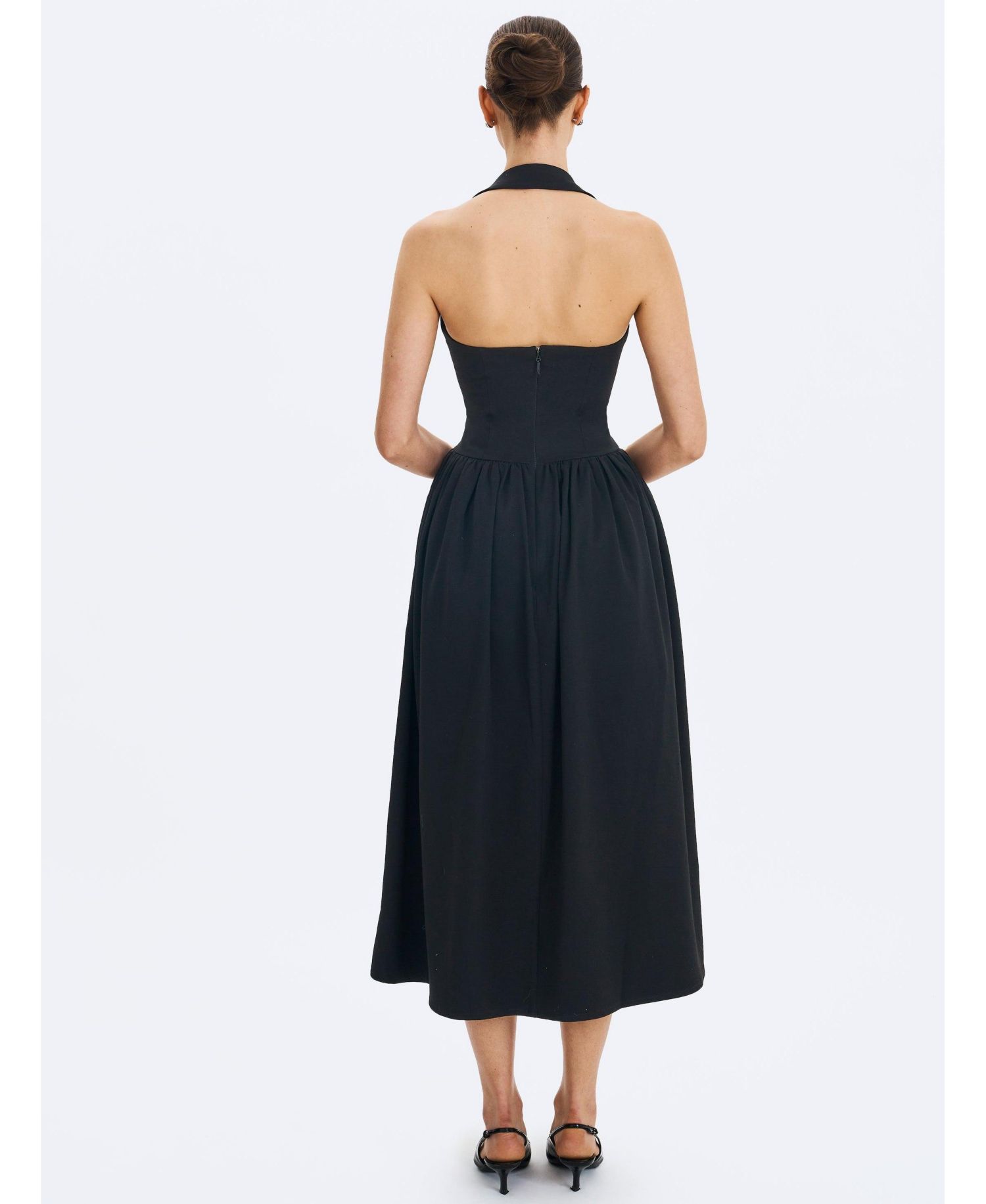 Women's Delaney Black Lapel Halter Midi A-Line Dress