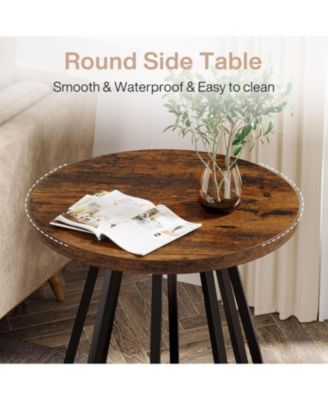 Small Round Side Table, 2-Tier Sofa End Table with Metal Frame and Lower Shelf, Wooden Bedside Nightstand, Vintage Brown & Black
