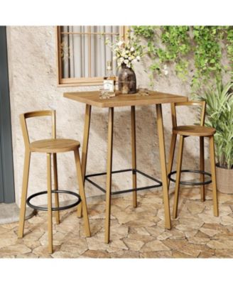 Bar Set, Bar Table and Chairs, 39.4" H Square Bistro Pub Table with 2 Chairs, Bar Height Table with Footrest, Small Cocktail Tables