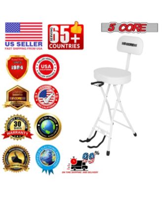Guitar Stool 3.15" Padded Chair w Backrest Foldable Music Seat Built in Foot Rest Guitar Stand