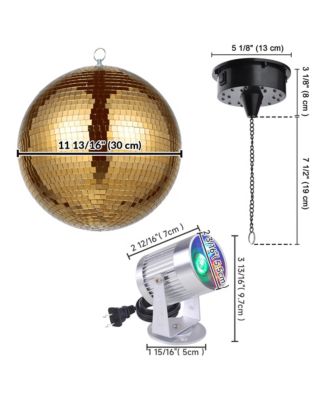 12" Large Disco Ball with Motor and Light 6RPM Rotator & 3W RGB Spotlight for 70s 80s Party DJ Bands Club Event Champagne Gold