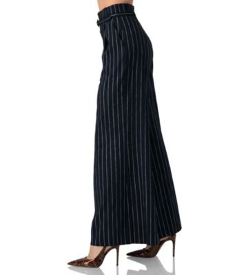 Women's Striped Wide-Leg Trousers with Belt