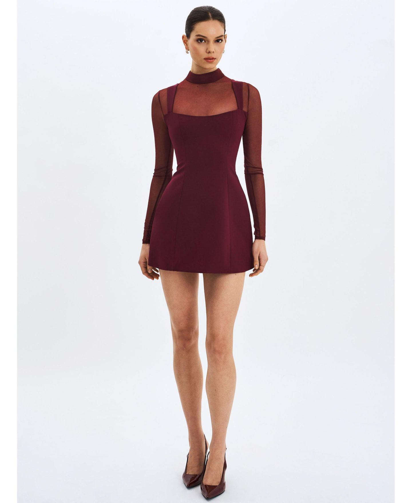 Женское платье Miss Circle Natasha Burgundy Faux Two-Piece Turtleneck Mini, цвет: Бордовый — фото 5
