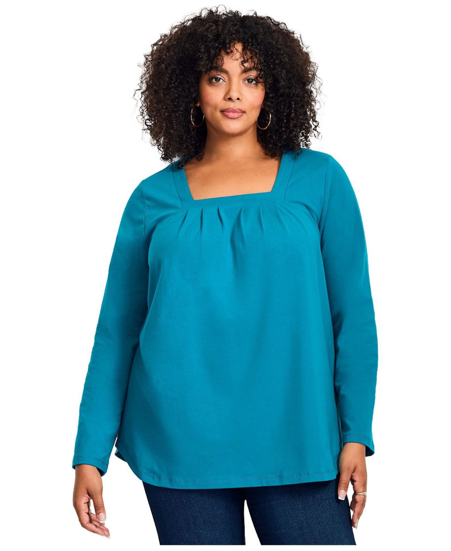 Женский топ Avenue Square Neck Pleated Tunic, цвет: Глубокий бирюзовый — фото 1
