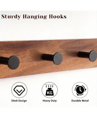 Walnut Wood Shelf & 5 Hooks Wall Rack for Coats, Bags, Living Spaces
