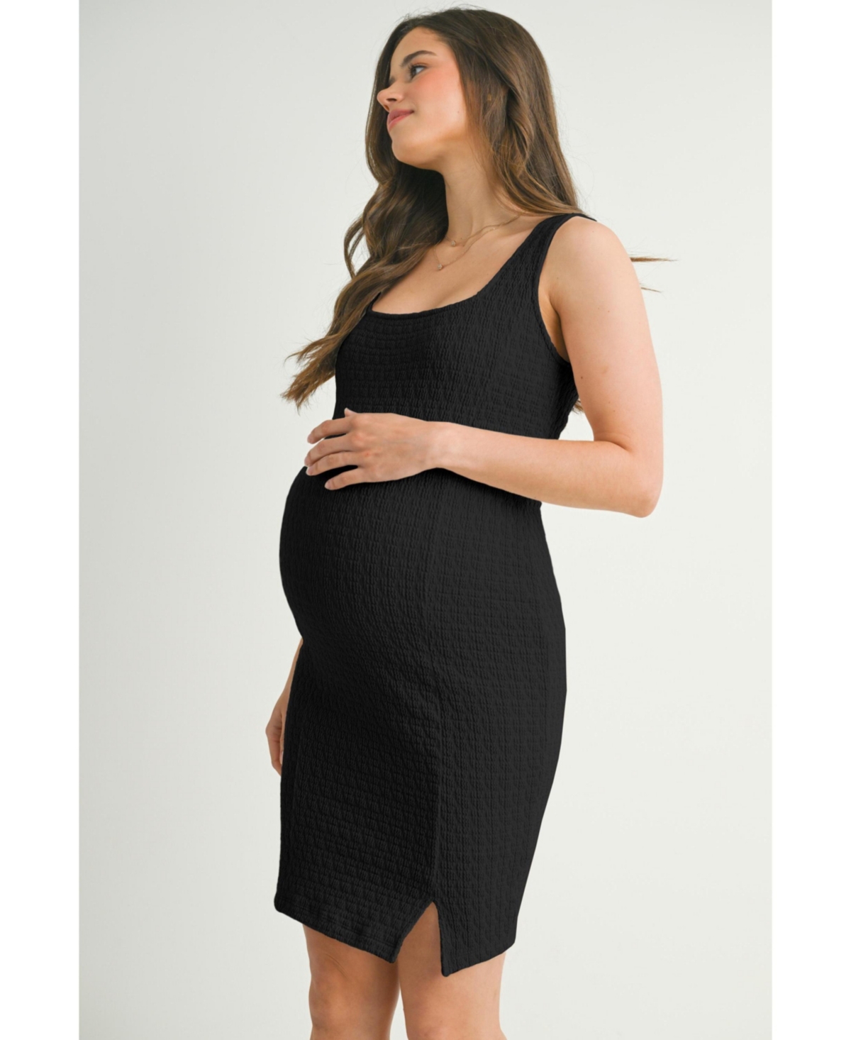 Hello Miz Women's Maternity Bodycon Jacquard Sleeveless Square-Neck Dress