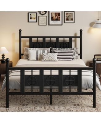 Bed Frame with Headboard and Footboard, Metal Twin Bed Frame w/Circular Design & Storage Space Under Bed, No Box Spring Required, Easy Assembly
