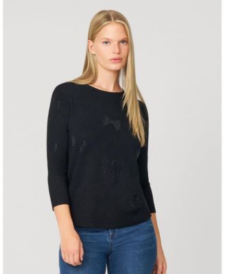 Women's Textured Heart & Bow Knit Top