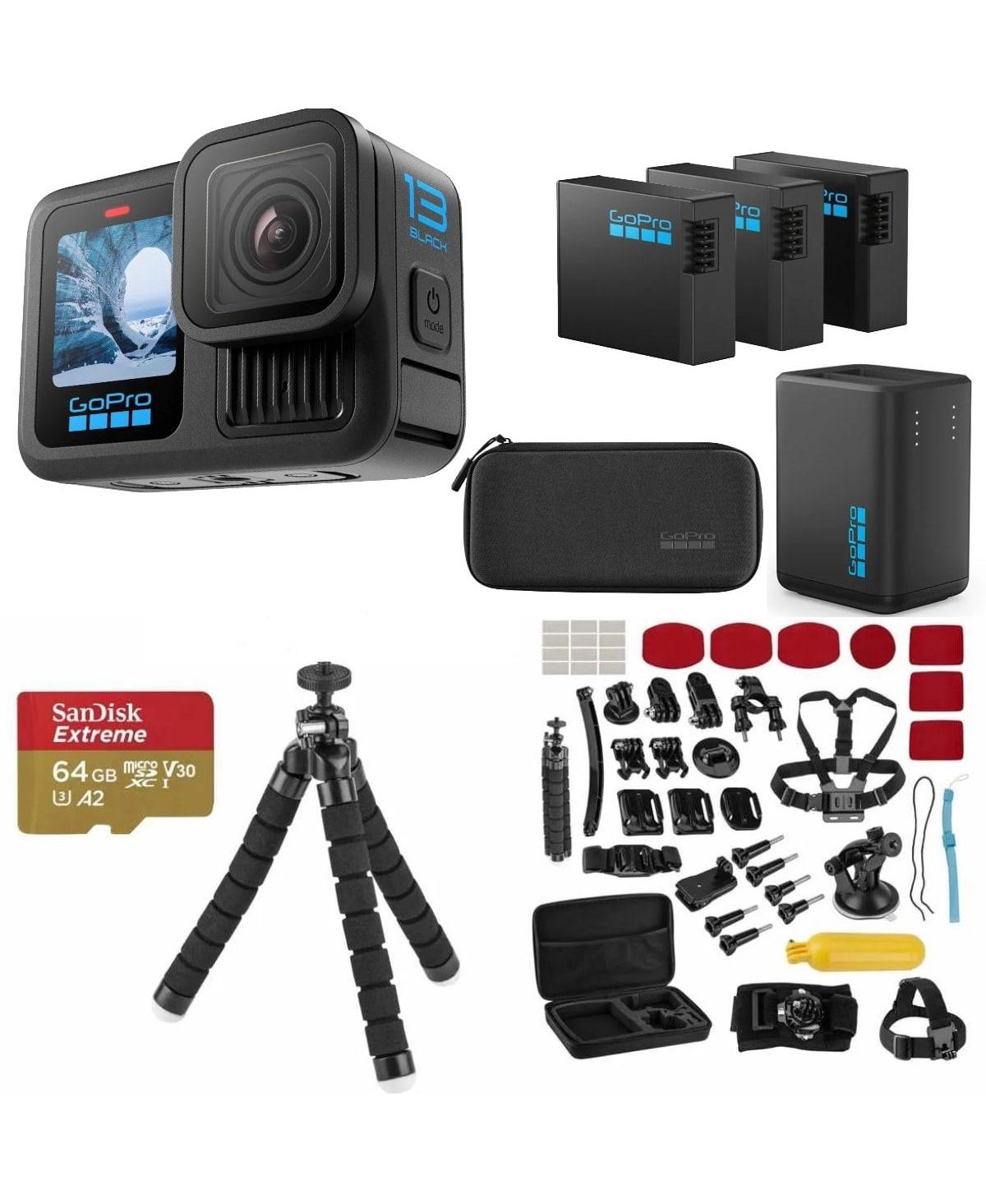 GoPro HERO13 Black Extended Power Bundle - Includes Dual Battery Charger, 3 Enduro Batteries, 64GB SanDisk microSD Card, Camera Case & Extreme 47pc