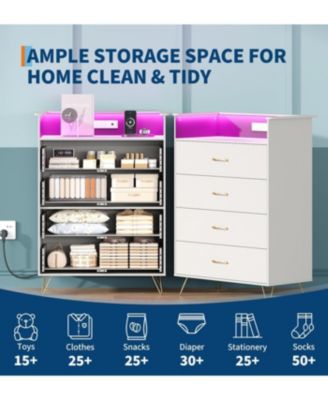 Towallmark 4-Drawer Dresser with App-Controlled RGB Lights & Charging Station, Large Capacity Modern Dresser for Bedroom, Living Room