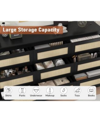 Rattan 9 Drawer Charging Station Dresser