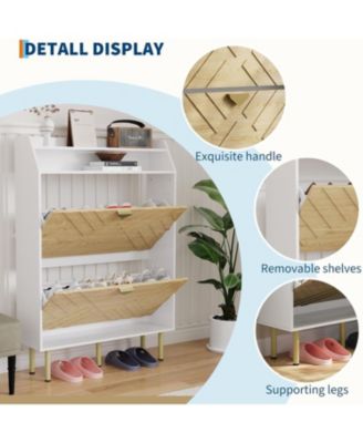 Slim Wood Shoe Cabinet, 2-Drawer Shoe Storage Organizer with Adjustable Compartments, Freestanding Space Saving Rack for Hallway, Bedroom