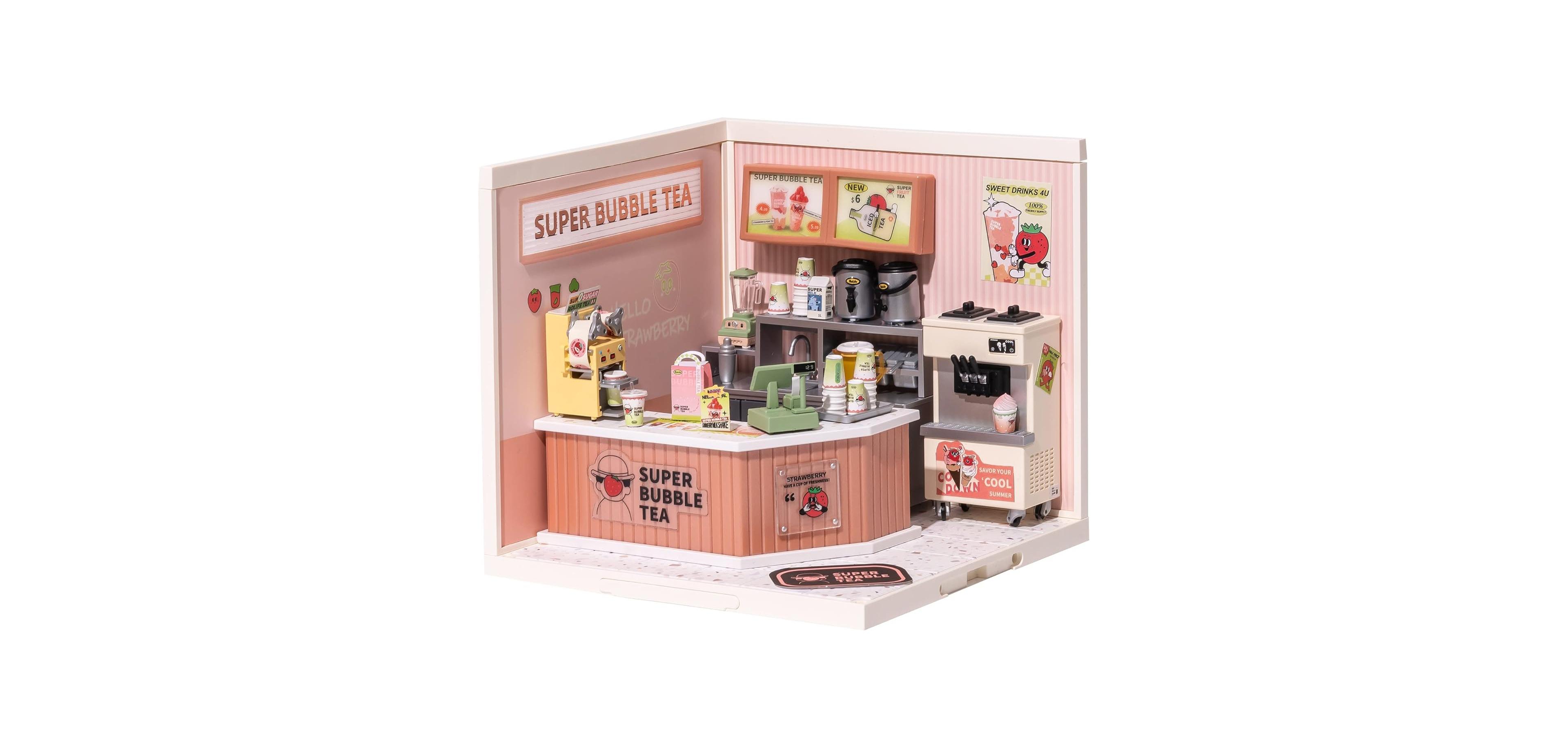 Robotime Led Building Blocks for Adults,1:24 Toy Building Sets,Model Building Kits Kids Ages 8-15 Diy Miniature Dollhouse Kits Double Joy Bubble Tea