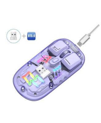 Dual-Mode Transparent Wireless Mouse, 2.4G + Bluetooth 5.0, Magnetic Suction Design, RGB Backlit, 3-Speed DPI, Type-C Rechargeable