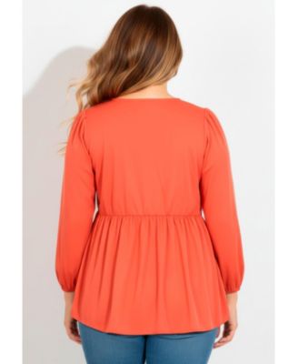 Women's Plus Size V Neck Blouson Elastic Waist Blouse