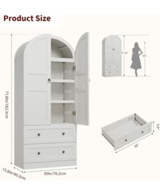 72" Tall Dome Bookcase with Drawers, 4-Tier Wooden Bookshelf Storage Cabinet with Door, Farmhouse Arched Cabinet with Storage