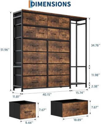 Large Clothes Storage Rack 16-Drawer & 2-Tier Shelves - Space Saving Freestanding Wardrobe for Small Bedroom/Apartment | No Assembly Needed