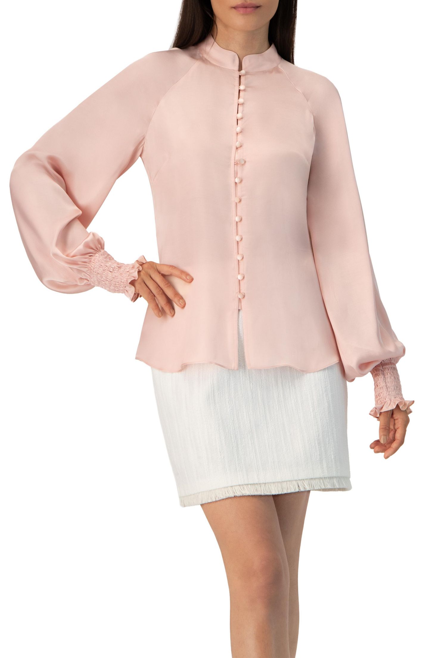 Женская блузка Ivonne Straight with Mandarin Collar, цвет: Пыльный розовый — фото 1